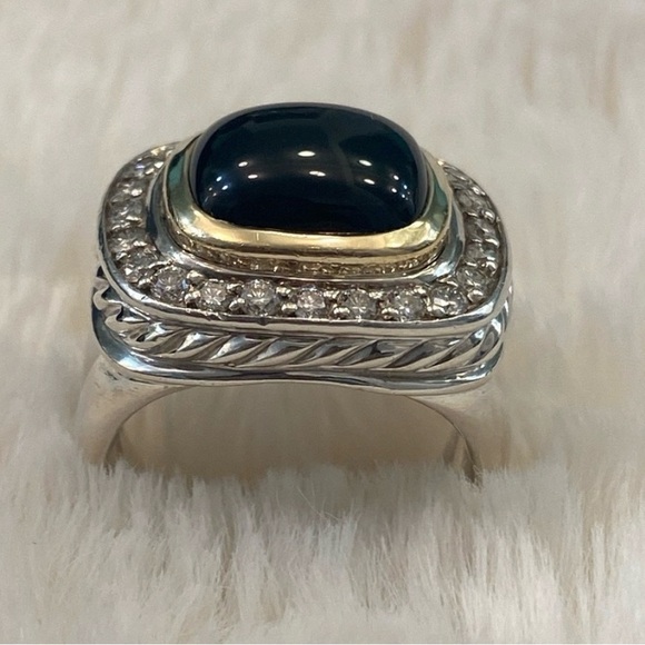 David Yurman Black onyx diamond & Silver Ring 18k Gold Accents size 8 - Picture 4 of 8
